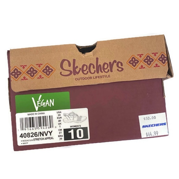 10 Skechers REGGAE slim Sandals Washable Vegan navy blue slip on water shoes - Picture 5 of 10